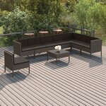 vidaXL Salon de jardin 9 Pièces avec coussins Résine tressée Gris