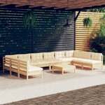vidaXL Salon de jardin 11 Pièces avec coussins crème Bois de pin solide