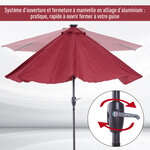 Parasol lumineux octogonal inclinable Ø 2 75 x 2 33 m parasol LED solaire métal polyester haute densité 180 g/m² bordeaux