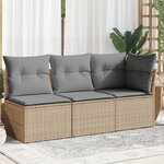 vidaXL Canapé de jardin avec coussins 3 places beige résine tressée