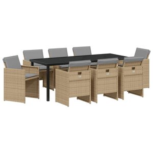vidaXL Ensemble de salle à manger pour jardin 9 pc Beige polyrotin
