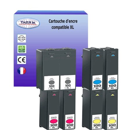 8 Cartouches compatibles avec Lexmark 100XL remplace Lexmark Pro 200, 205, 700, 705, 805, 901, 905