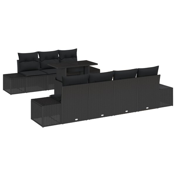 vidaXL Ensemble de canapé de jardin 8 pièces avec des coussins en poly rattan noir