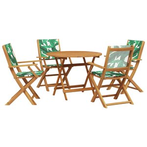 vidaXL Ensemble à manger de jardin 5 Pièces motif de feuilles tissu bois
