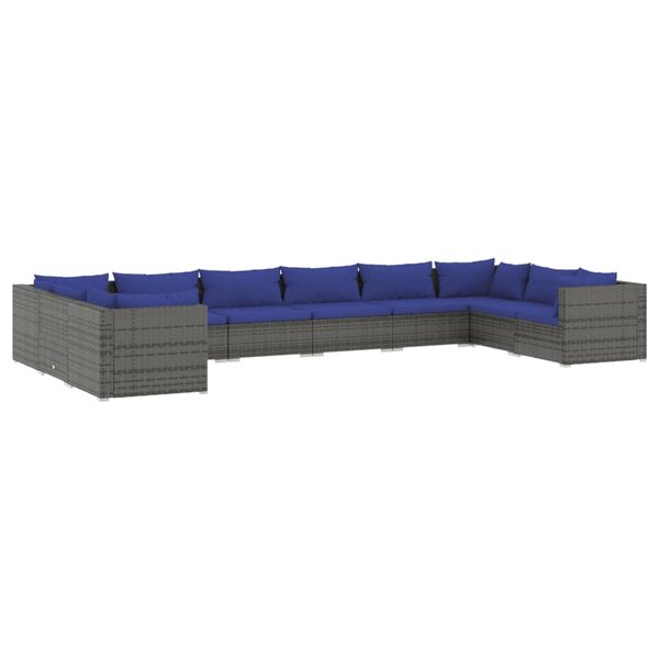 vidaXL Salon de jardin 10 Pièces avec coussins Résine tressée Gris