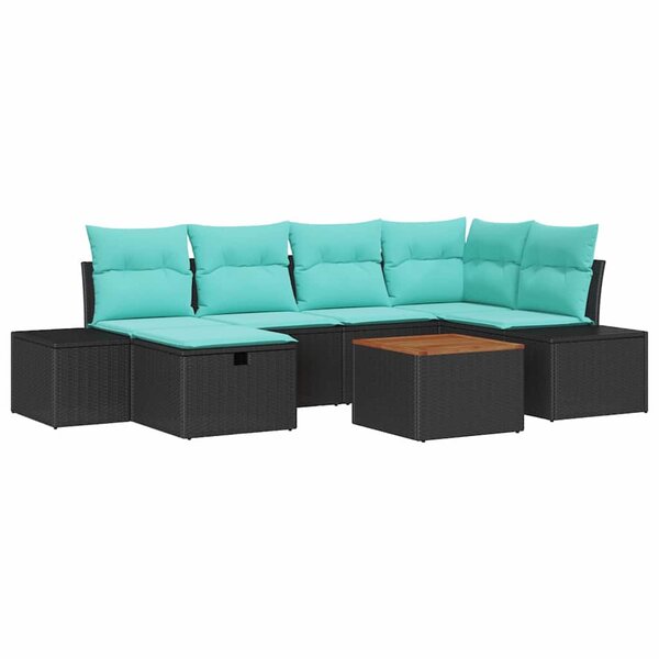 vidaXL Ensemble de canapé de jardin avec coussin 7 Pièces Noir Poly rotin