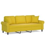 vidaXL Canapé 3 places avec oreillers décoratifs jaune 180 cm velours