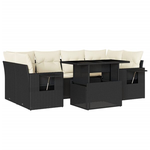 vidaXL Salon de jardin 7 Pièces avec coussins noir résine tressée
