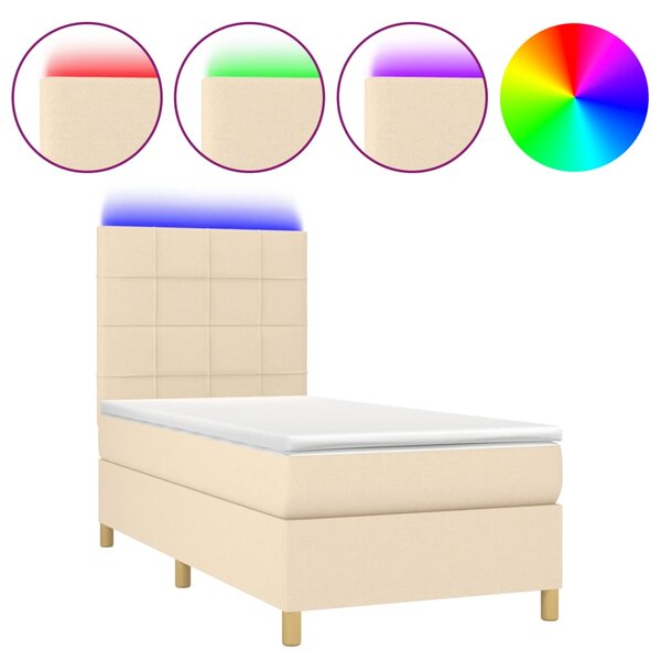vidaXL Sommier à lattes de lit et matelas et LED Crème 90x190 cm Tissu