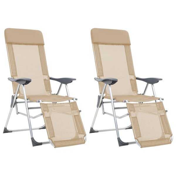 vidaXL Chaises de camping pliables 2Pièces et repose-pied Crème Aluminium