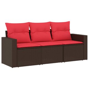 vidaXL Salon de jardin avec coussins 3 Pièces marron résine tressée
