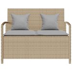VidaXL Banc de rangement de jardin avec coussin beige résine tressée