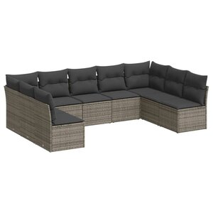 vidaXL Salon de jardin 9 Pièces avec coussins gris résine tressée