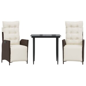 vidaXL Ensemble à manger de jardin 3 Pièces et coussins marron poly rotin