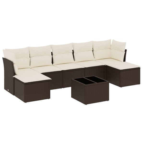 vidaXL Salon de jardin 8 Pièces avec coussins marron résine tressée
