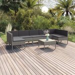 vidaXL Salon de jardin 8 Pièces avec coussins résine tressée gris