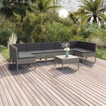 vidaXL Salon de jardin 8 Pièces avec coussins Résine tressée Gris