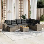 vidaXL Salon de jardin 9 Pièces avec coussins gris résine tressée