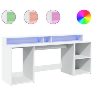vidaXL Bureau avec lumières LED blanc 200x55x91 cm bois d'ingénierie