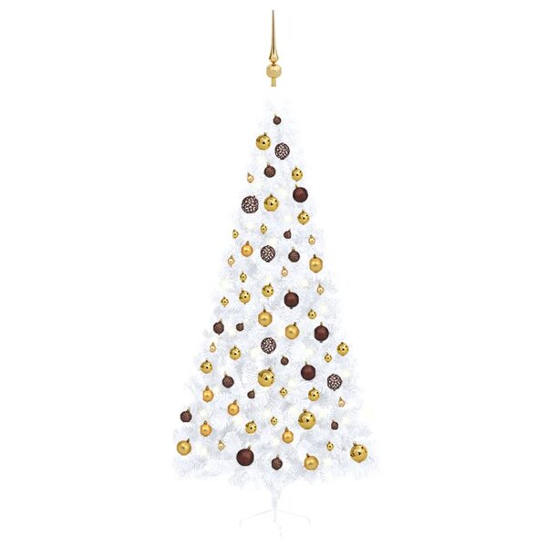 vidaXL Demi-arbre de Noël artificiel pré-éclairé et boules blanc 240cm