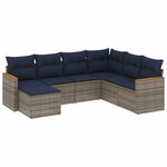 vidaXL Salon de jardin 7 Pièces avec coussins gris résine tressée