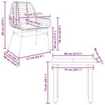 vidaXL Ensemble à manger de jardin et coussins 3 Pièces noir rotin verre