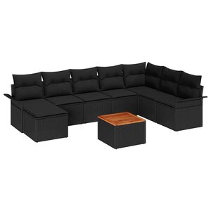 vidaXL Ensemble de canapé de jardin 9 Pièces Noir Poly rotin