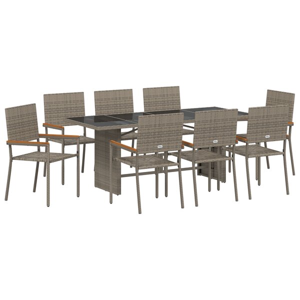 Ensemble de salle à manger de jardin vidaXL 9 pièces en poly rattan gris