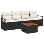 vidaXL Ensemble de canapé de jardin 5 pièces avec coussins en rotin noir et acacia.