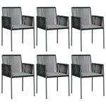 vidaXL Ensemble à manger de jardin coussins 7 Pièces noir rotin et acier