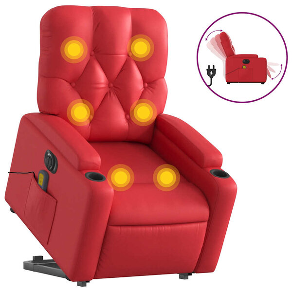 vidaXL Fauteuil inclinable de massage électrique rouge similicuir