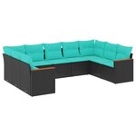 vidaXL Salon de jardin 9 Pièces avec coussins noir résine tressée