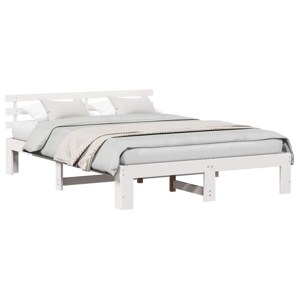 vidaXL Cadre de lit avec tête de lit Blanc 160 x 200 cm Pin massif