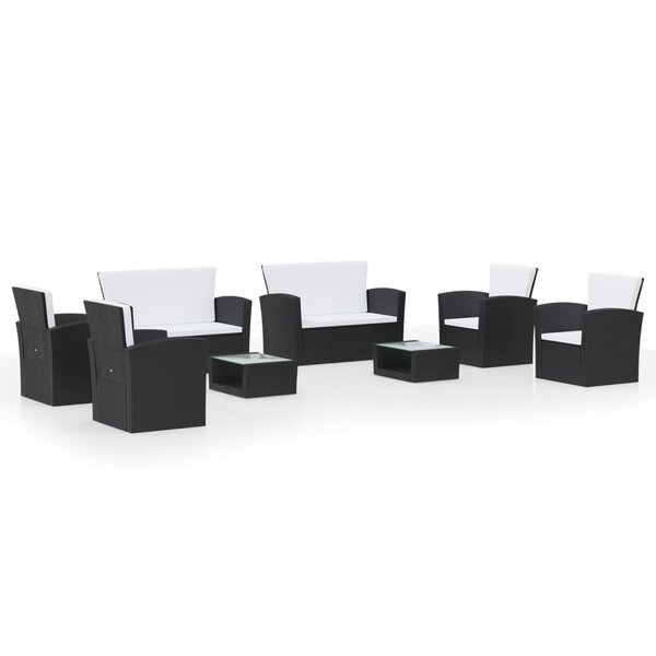 vidaXL Salon de jardin 8 Pièces avec coussins résine tressée noir