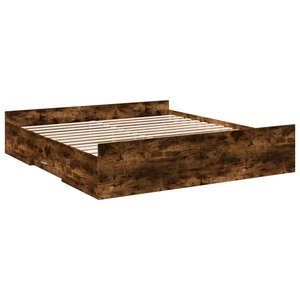 vidaXL Cadre de lit et tiroirs chêne fumé 200x200 cm bois d'ingénierie