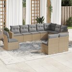 vidaXL Salon de jardin avec coussins 10 Pièces beige résine tressée