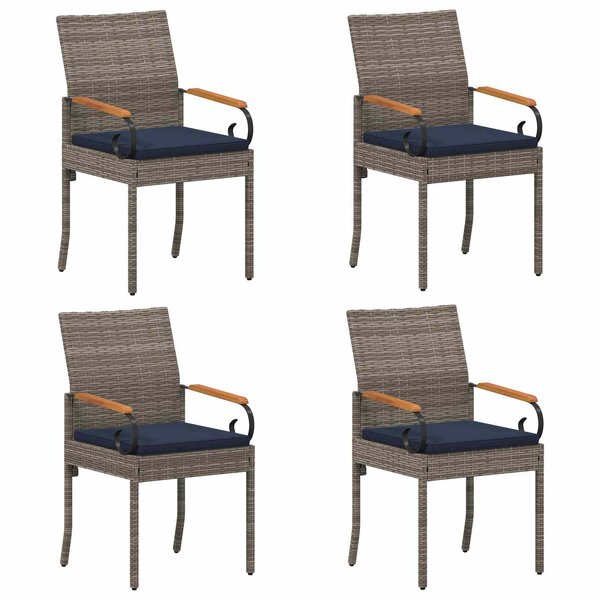 vidaXL Chaises de jardin avec coussin 4 Pièces Gris et bleu marine