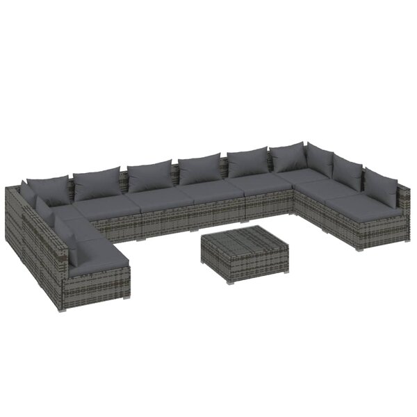 vidaXL Salon de jardin 11 Pièces avec coussins Résine tressée Gris