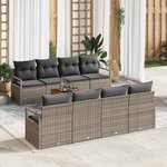 vidaXL Ensemble de canapé de jardin avec coussin 9 Pièces Gris Poly rotin