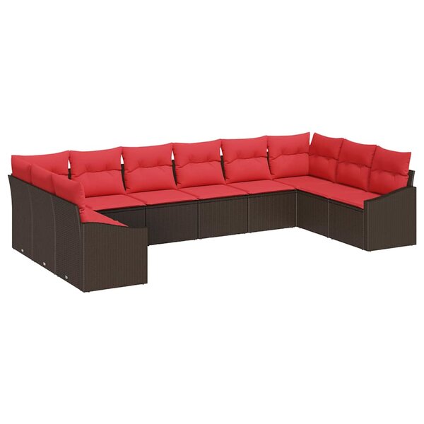 vidaXL Ensemble de Canapés avec coussin 10 Pièces Marron polyrotin