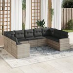 vidaXL Salon de jardin 9 Pièces avec coussins gris clair résine tressée