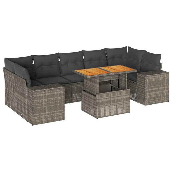 vidaXL Salon de jardin 8 Pièces avec coussins gris résine tressée