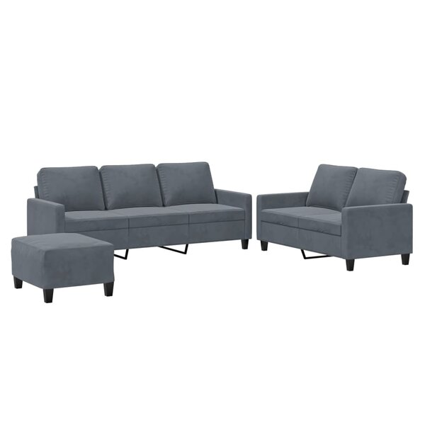 vidaXL Ensemble de canapés 3 Pièces avec coussins Gris foncé Velours