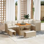 vidaXL Ensemble de canapé de jardin 9 pièces avec coussins beiges en poly rotin acacia
