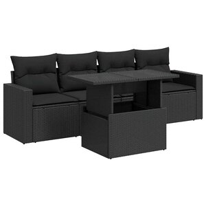 vidaXL Salon de jardin 5 Pièces avec coussins noir résine tressée