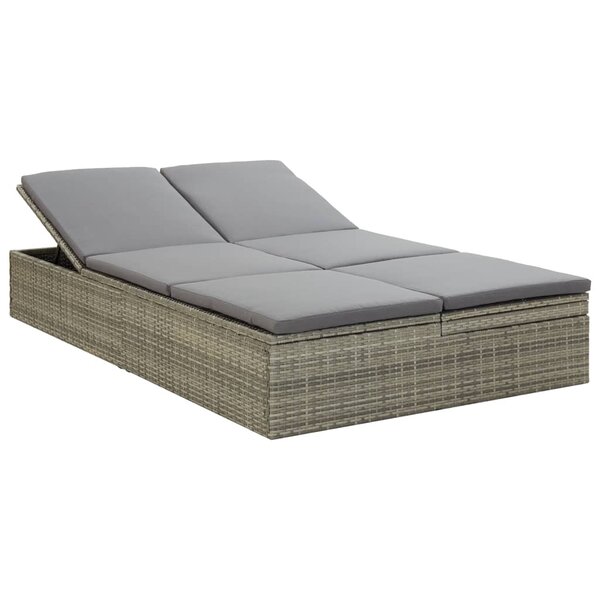 vidaXL Chaise longue convertible avec coussin Résine tressée Gris