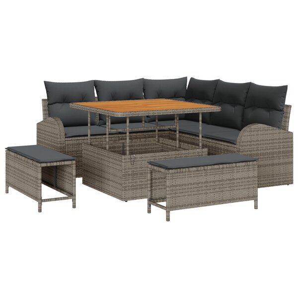 Ensemble de canapé de jardin vidaXL de 8 pièces avec coussins en rotin poly gris acacia