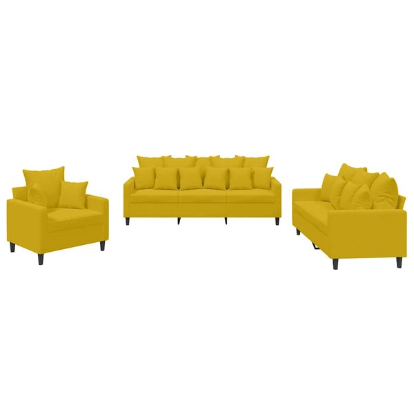 vidaXL Ensemble de canapés 3 Pièces avec coussins Jaune Velours