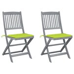 vidaXL Chaises pliables d'extérieur lot de 2 et coussins Bois d'acacia