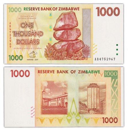 Billet de Collection 1000 Dollars 2007 (2008) Zimbabwe - Neuf - P71